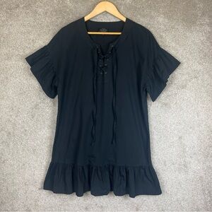 Lucky Brand Dress Womens Small Black Cotton Short Sleeve Pullover Tie Neck-1996*